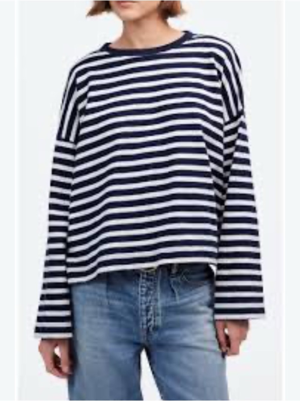 Madewell Easy Stripe Navy and White Long-Sleeve Boatneck Top Nautical